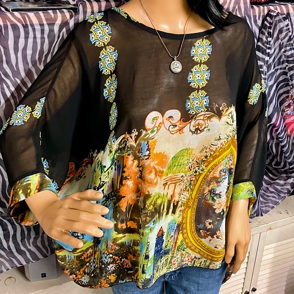 Zara Tops - Venetian Dolman Sleeve Sheer Tunic - women’s XL